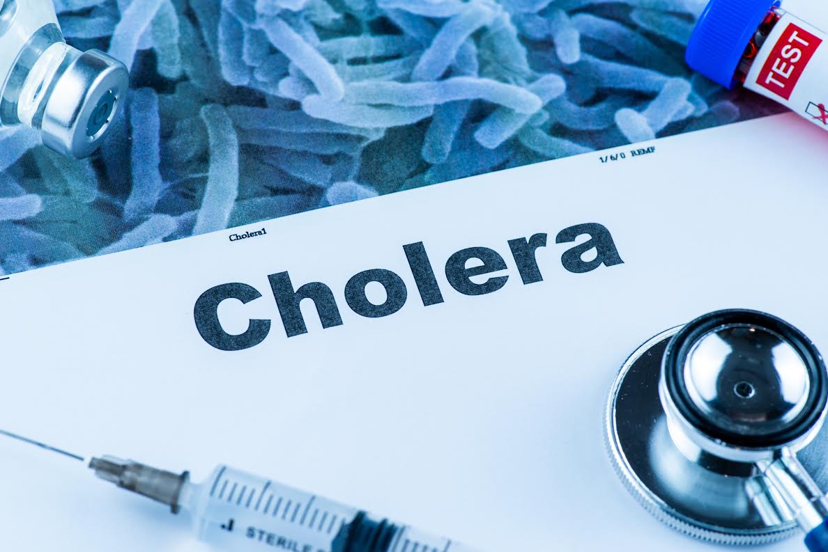 Close up of Cholera word disease and stethoscope,Medical health concept