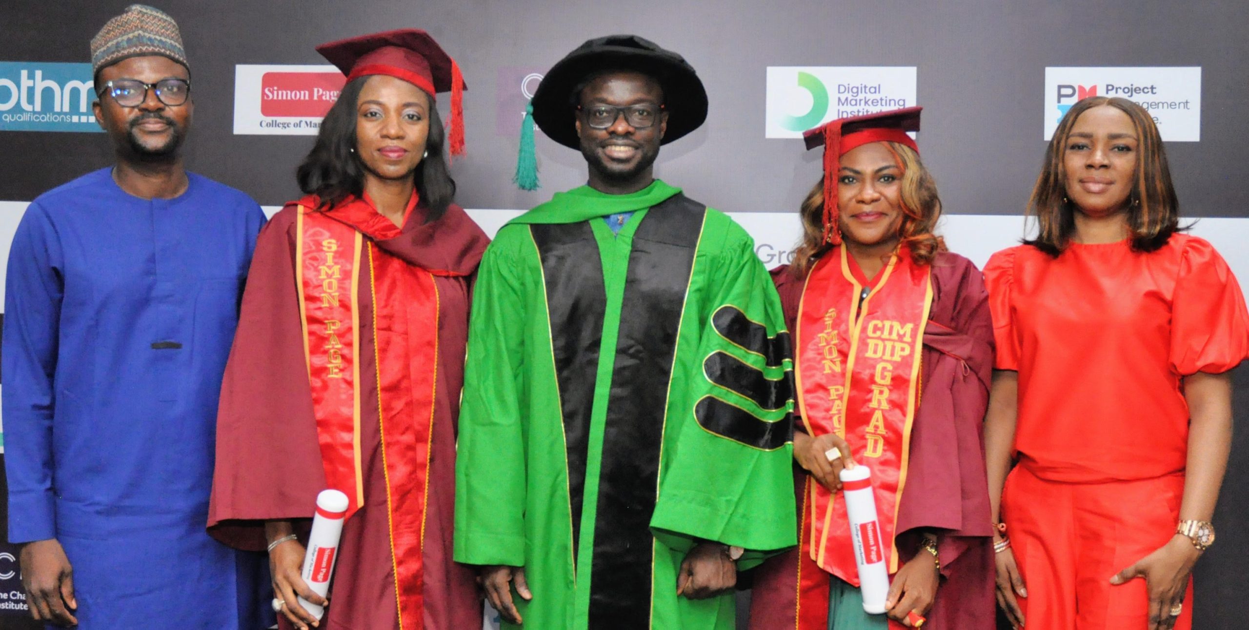 L-R: The Managing Director/CEO, UAC Foods Limited, Oluyemi Oloyede, overall best student, post graduate diploma in Professional Marketing, Chartered Institute of Marketing (CIM) UK, Foluke Makinde; Founder and CEO, Simon Page College of Marketing, Dr. Princewill Omorogiuwa;  overall best student, diploma in Professional Marketing, Chartered Institute of Marketing (CIM) UK, Funmilola Oyewole and Head of Marketing, Lafarge Africa, Oluyomi Moses at the Second Graduation Ceremony of Simon Page College of Marketing Nigeria, in Lagos... recently