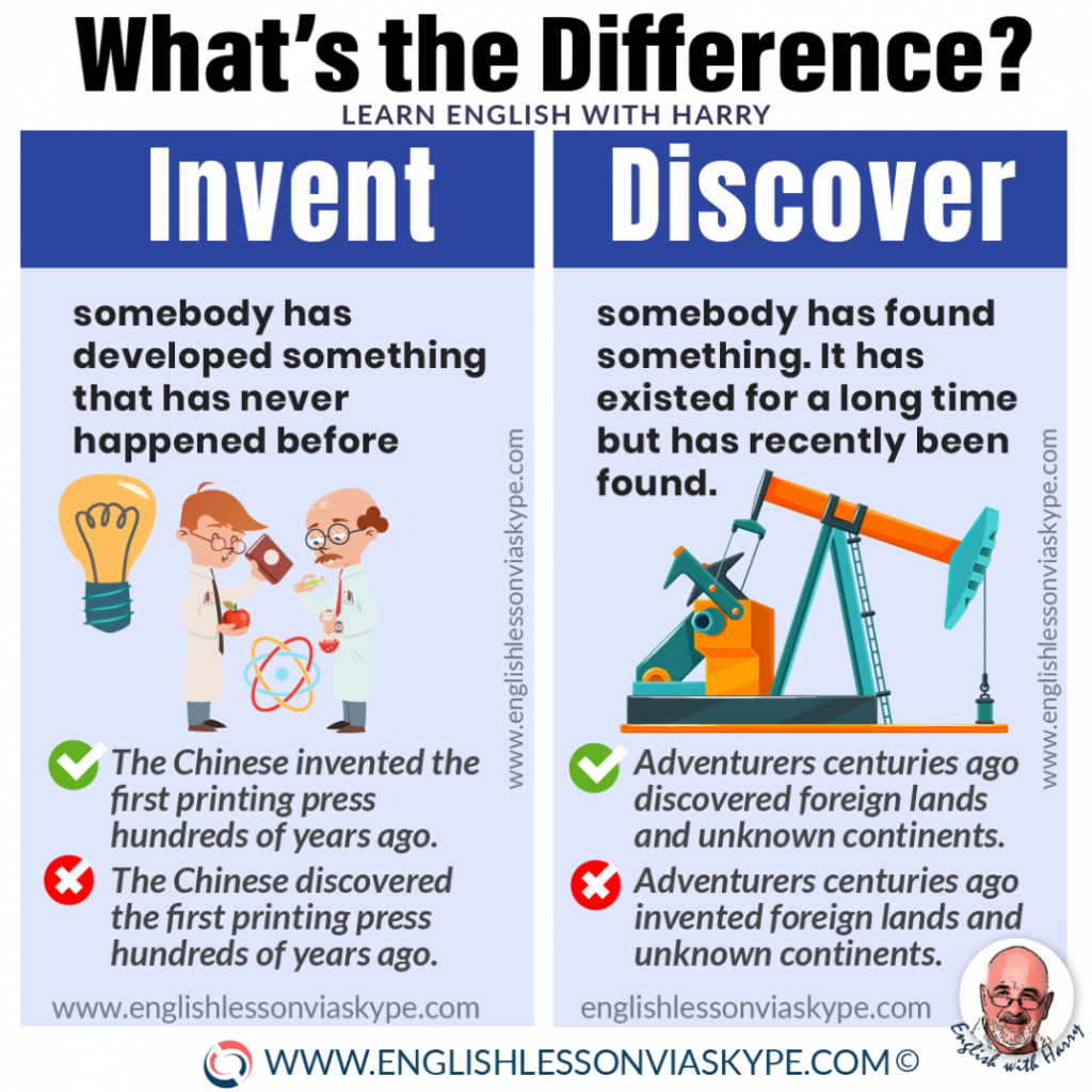 discover or discovers - Difference between Invent and Discover • Learn English with Harry 👴