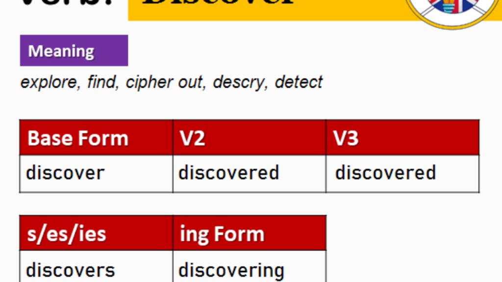 discover or discovers - Discover V V V V V, Past Simple and Past Participle Form of