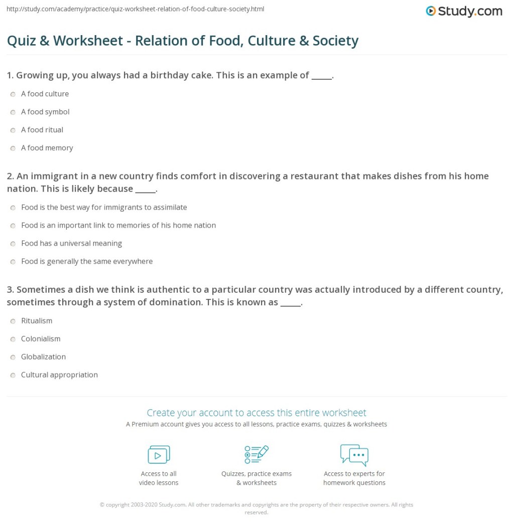 food part 2 culture quiz - Quiz & Worksheet - Relation of Food, Culture & Society  Study